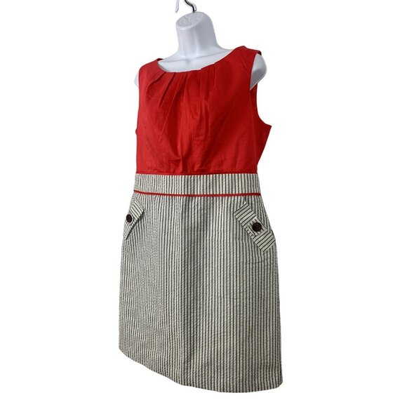 ALYX Womens Boat Neck Red & Pinstripe Sleeveless Sheath Dress W/ Pockets Size 14 - Picture 4 of 13